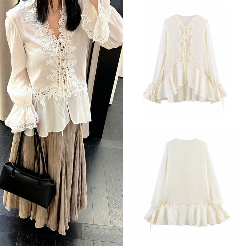 Tie Front Shirt - Guobioziy Damenbluse 2026 Frühjahr/Sommer Neu Langarm