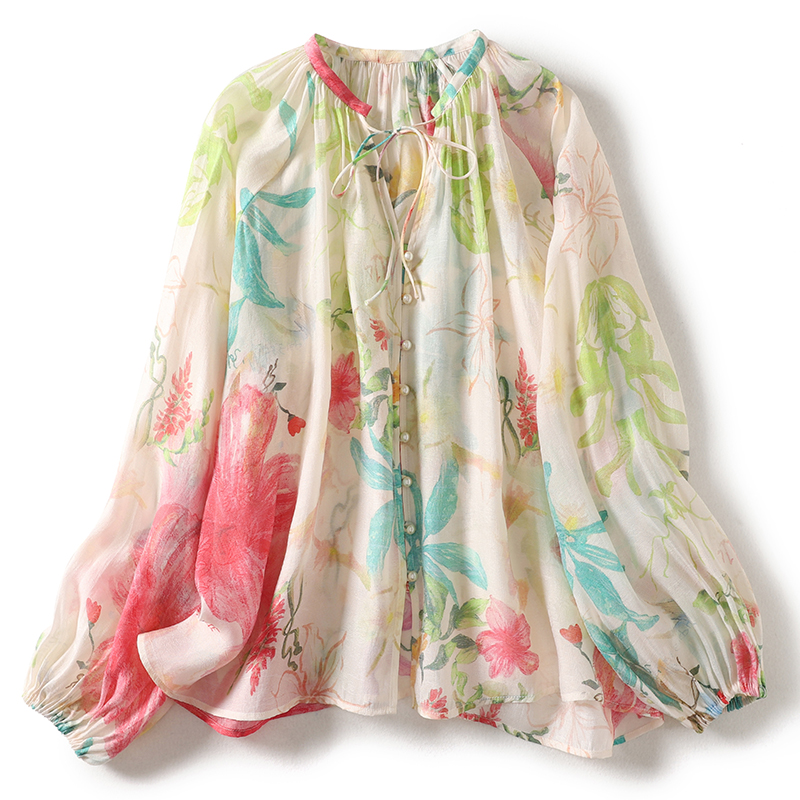 Tie Front Shirt - Urlaubs-Strand-Blumen-Boho-Stil Dünne Hemden Cardigan Damen Frühling