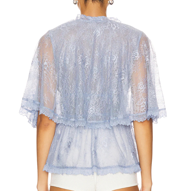 Tie Front Shirt - Elegante Damen-Bluse mit Transparenter Blumen-Spitze, Durchsichtigem