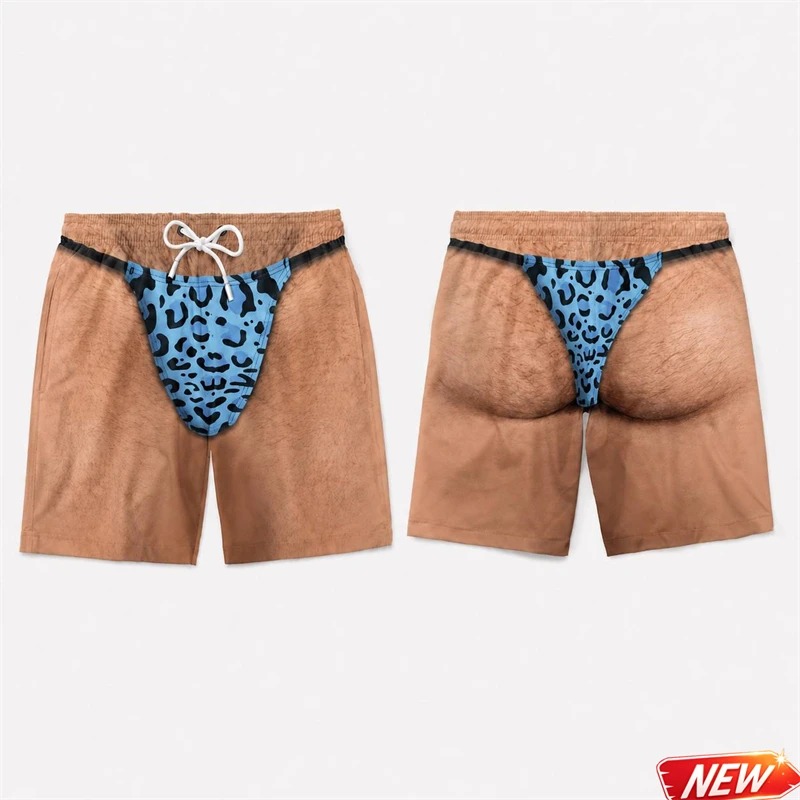 Board Short Surf - Lustige Herren-Badehose mit 3D-Leopardenmuster, Kunstleder-Optik, Sommer-Urlaubs-Strandshorts,