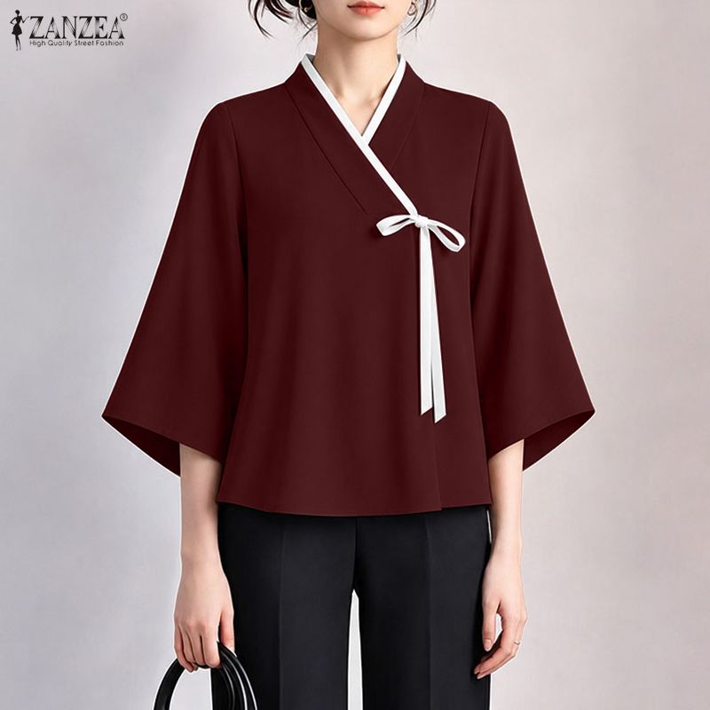 Tie Front Shirt - ZANZEA Damen Bluse im chinesischen Stil