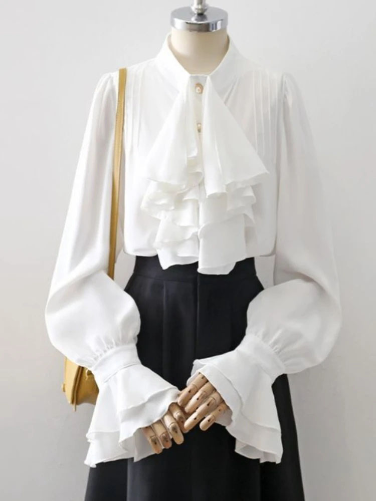 Summer De Clothing - Elegante Vintage-Rüschenblusen für Damen – Stehkragen,