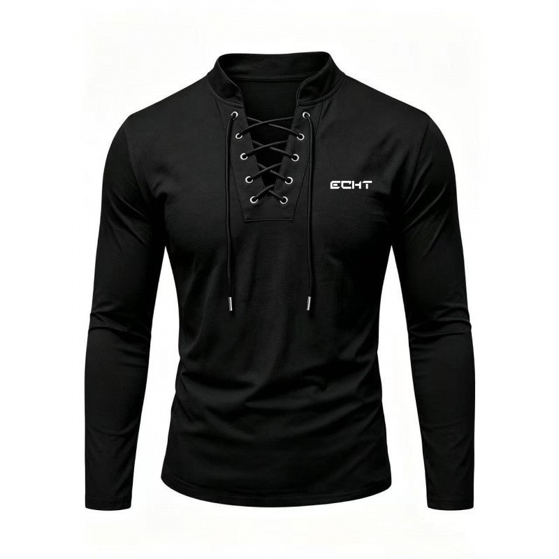 Tie Front Shirt - 2026 Herbst Herren Retro Henley-Hemd mit