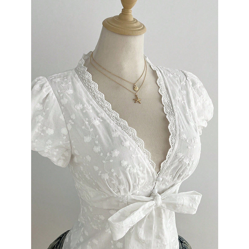 Benuynffy Weißes V-Ausschnitt- – Tie Front Shirt Bewertung und Preis